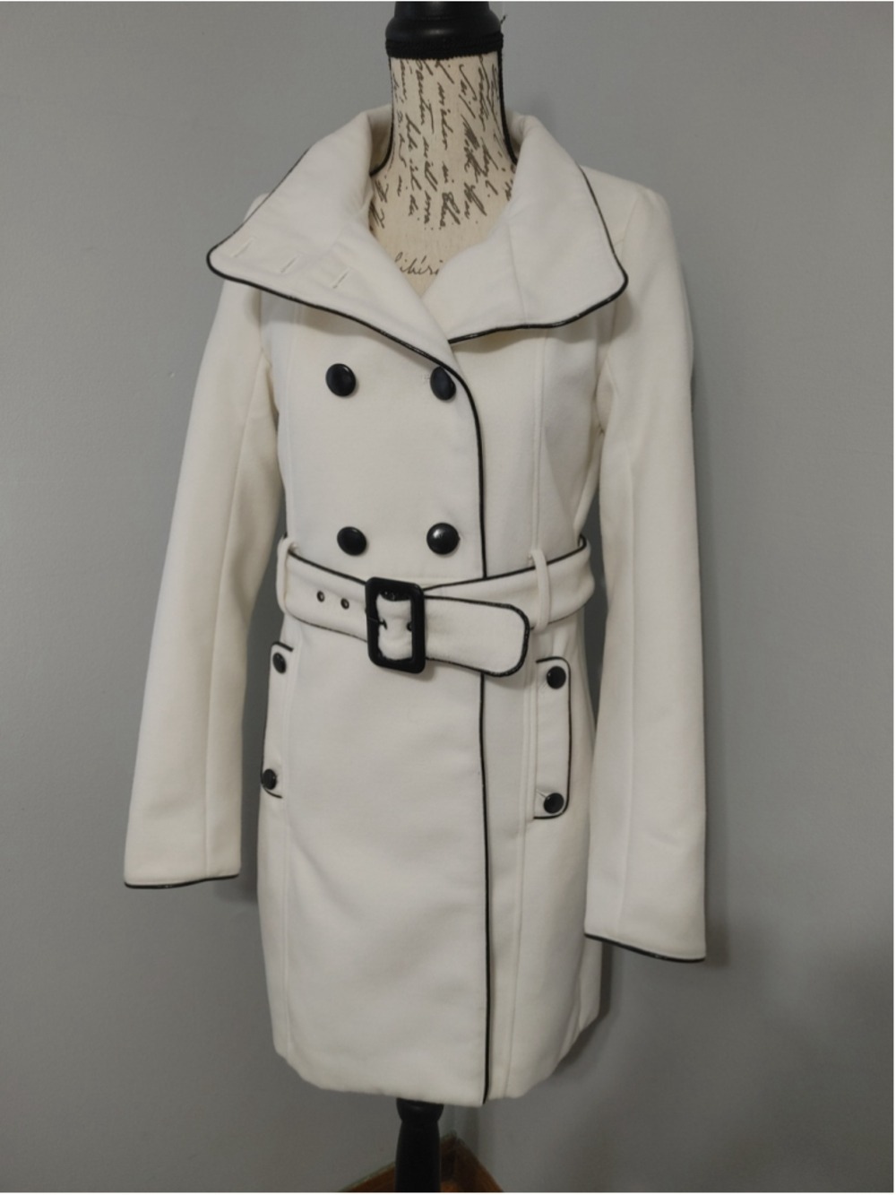 Women's New York & Company White & Black Pea Coat Size XS